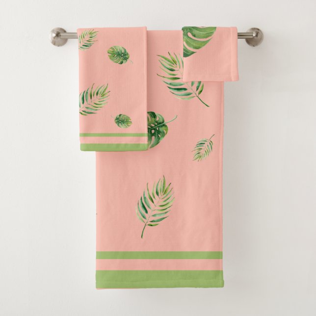 Minimalist Tropical Exotic Green Leaves Bath Towel Set (Insitu)