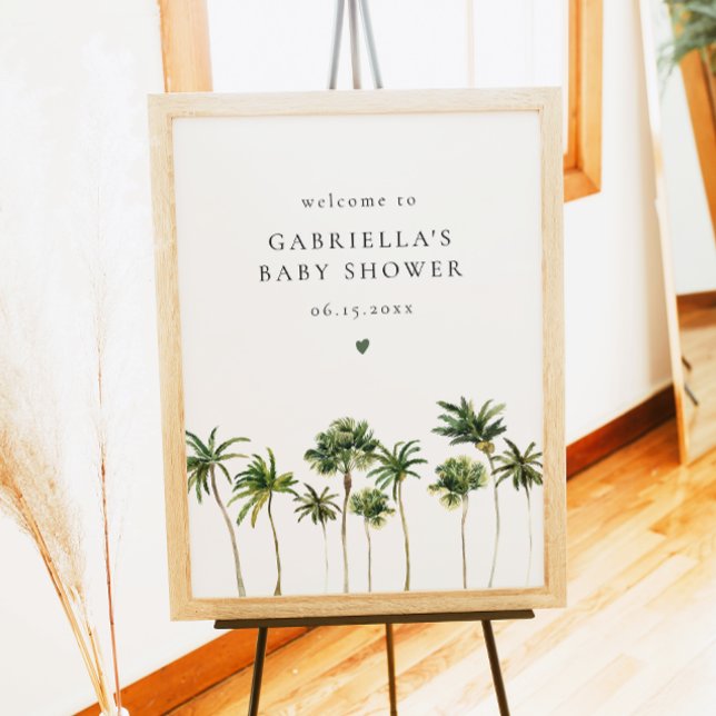 Minimalist Tropical Palm Tree Baby Shower Welcome Poster (Creator Uploaded)