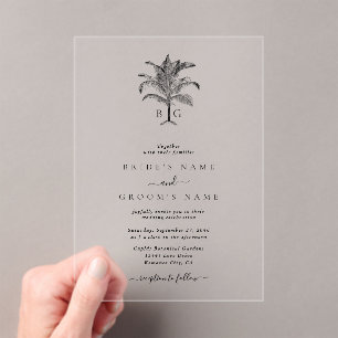 Minimalist Tropical Palm Tree Monogram Wedding Acrylic Invitations
