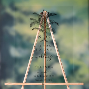 Minimalist Tropical Palm Tree Monogram Wedding Acrylic Sign