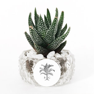 Minimalist Tropical Palm Tree Monogram Wedding Classic Round Sticker