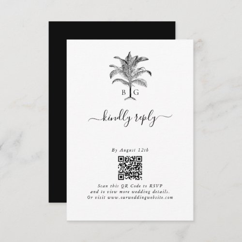 Minimalist Tropical Palm Tree Monogram Wedding Enclosure Card