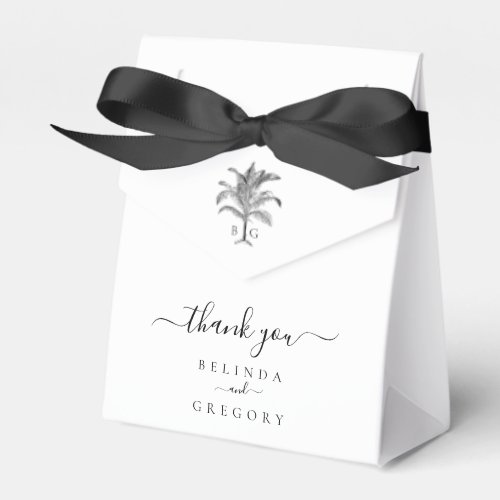 Minimalist Tropical Palm Tree Monogram Wedding Favor Boxes