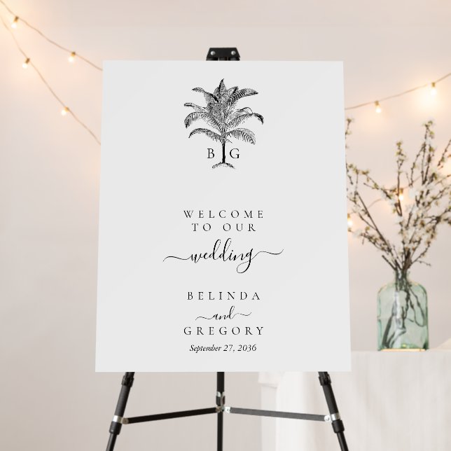 Minimalist Tropical Palm Tree Monogram Wedding Foam Board (In Situ (Stand))