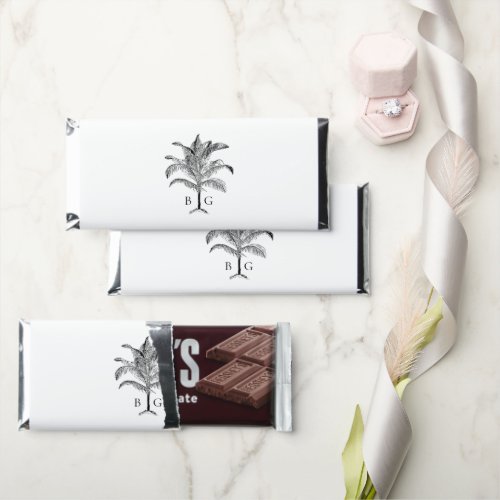 Minimalist Tropical Palm Tree Monogram Wedding Hershey Bar Favors