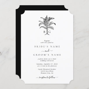 Minimalist Tropical Palm Tree Monogram Wedding Invitation