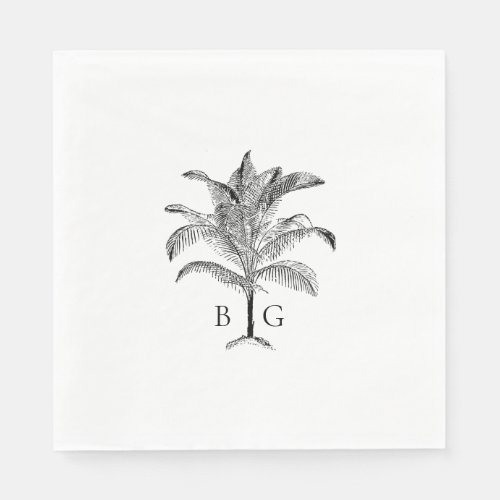 Minimalist Tropical Palm Tree Monogram Wedding Napkins