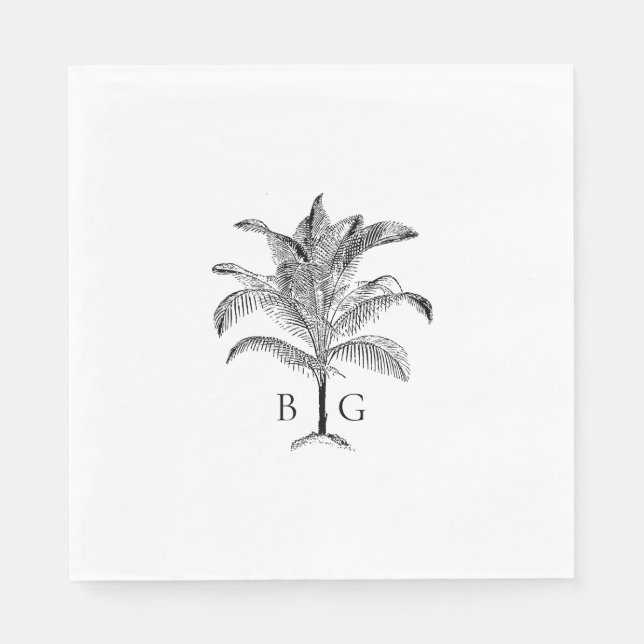 Minimalist Tropical Palm Tree Monogram Wedding Napkins (Front)