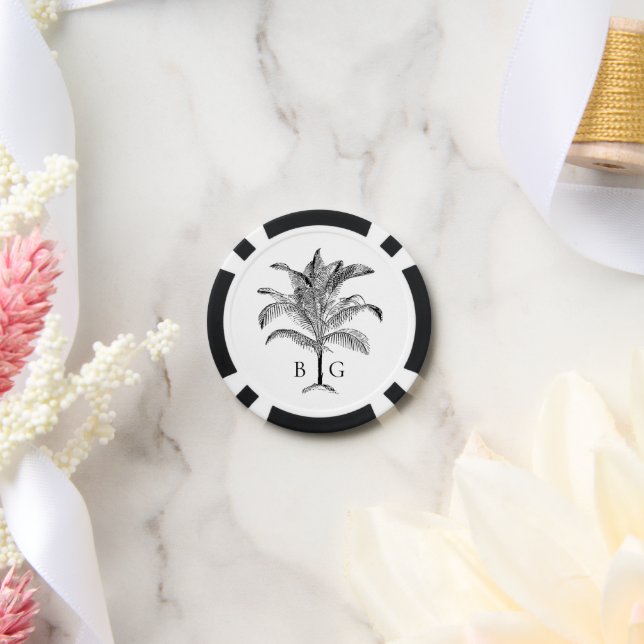Minimalist Tropical Palm Tree Monogram Wedding Poker Chips (Wedding)