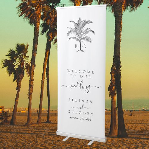 Minimalist Tropical Palm Tree Monogram Wedding Retractable Banner