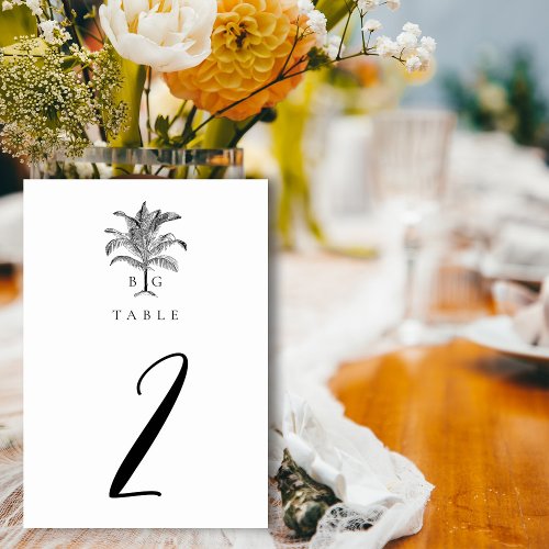 Minimalist Tropical Palm Tree Monogram Wedding Table Number