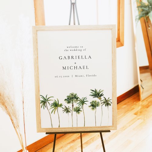 Minimalist Tropical Palm Tree Wedding Welcome Poster