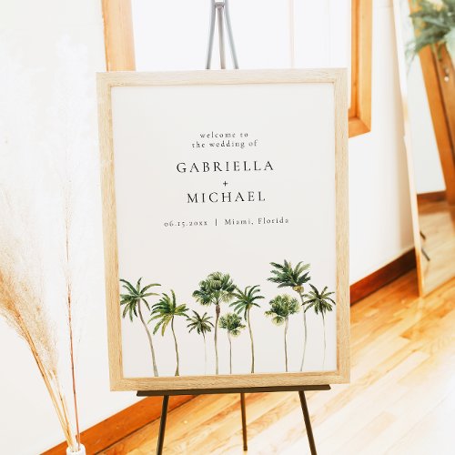 Minimalist Tropical Palm Tree Wedding Welcome Poster