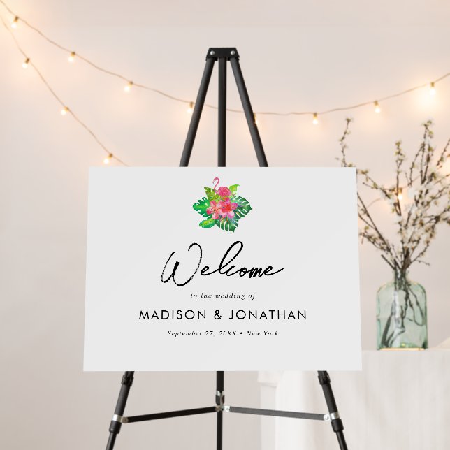 Minimalist Tropical Paradise Wedding Welcome Foam Board (In Situ (Stand))