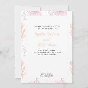 Minimalist Tropical Pink and Orange Floral Wedding Invitation