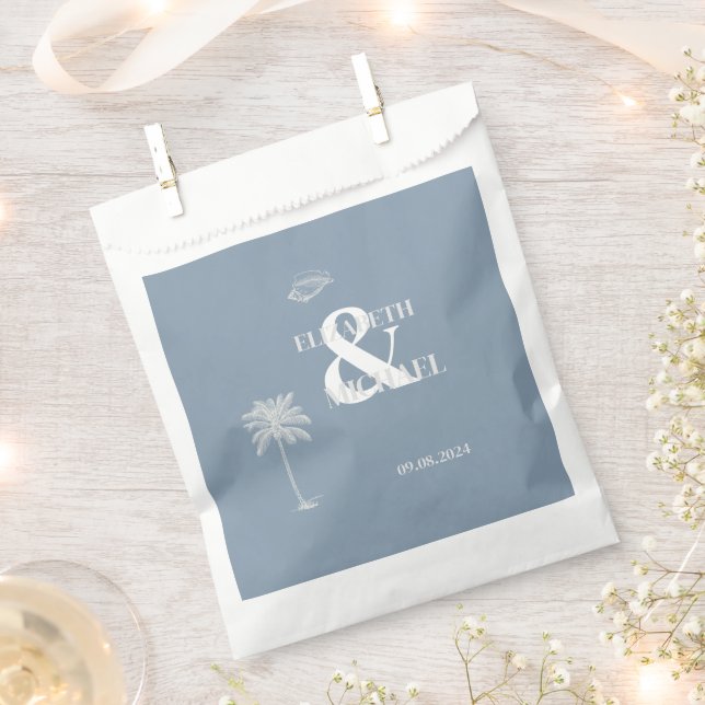 Minimalist Tropical Wedding Dusty Blue Favor Bag (Clipped)