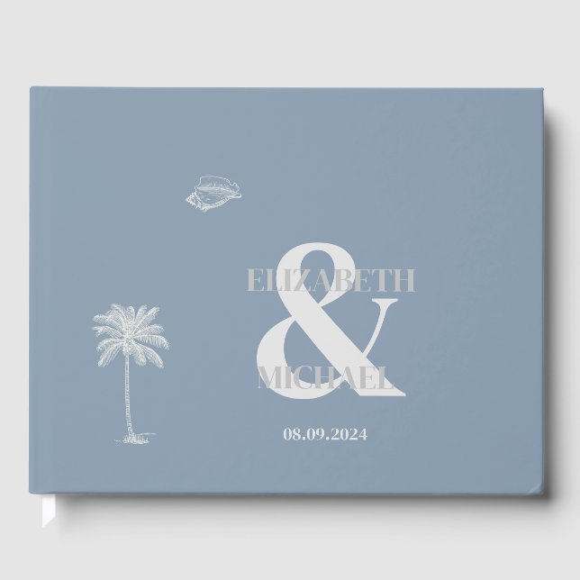 Minimalist Tropical Wedding Dusty Blue Guest Book (Front)