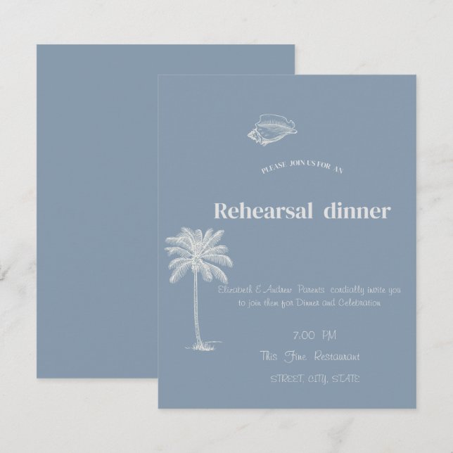 Minimalist Tropical Wedding Dusty Blue Invitation (Front/Back)