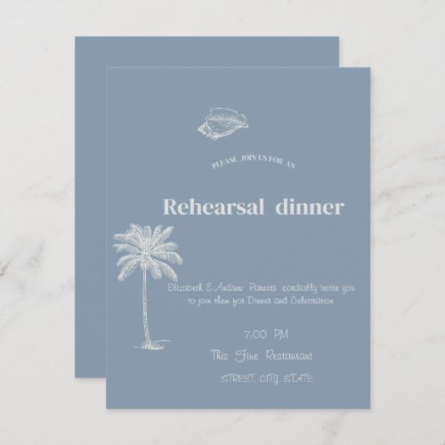 Minimalist Tropical Wedding Dusty Blue Invitation