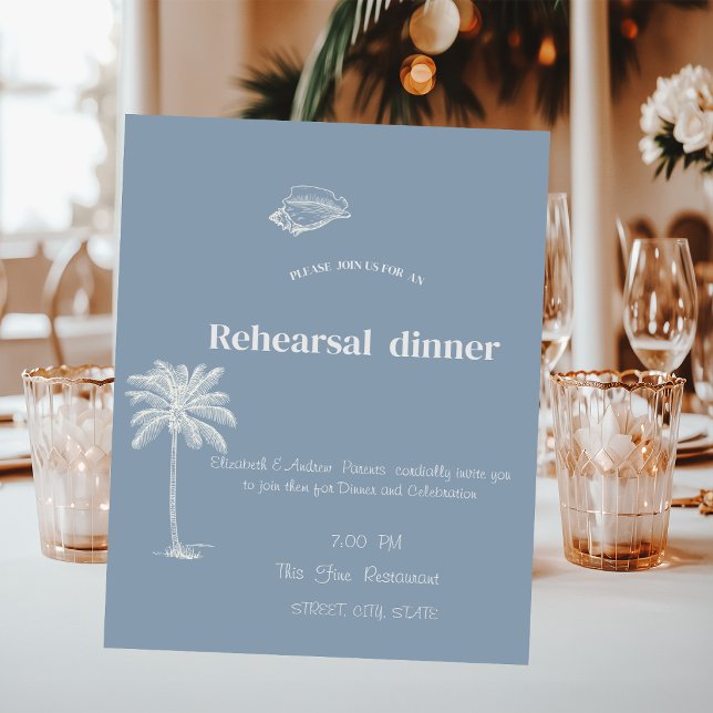 Minimalist Tropical Wedding Dusty Blue Invitation (Creator Uploaded)