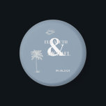 Minimalist Tropical Wedding Dusty Blue Magnet<br><div class="desc">White palm and seashell on dusty blue background. To change details,  click «Details». To move the text or change the size,  font,  or color,  click «Edit using Design Tool». View the collection link on this page to see all of the matching items in this beautiful design.</div>
