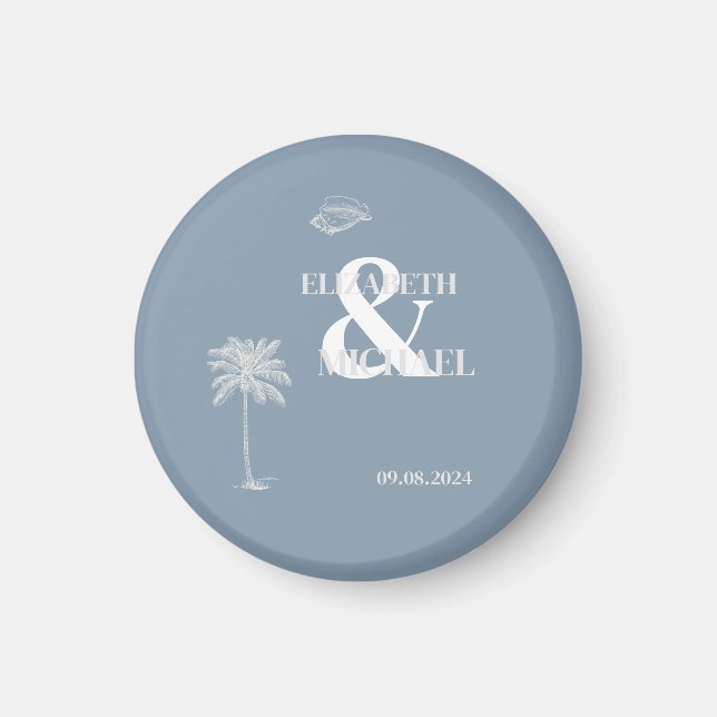 Minimalist Tropical Wedding Dusty Blue Magnet (Front)