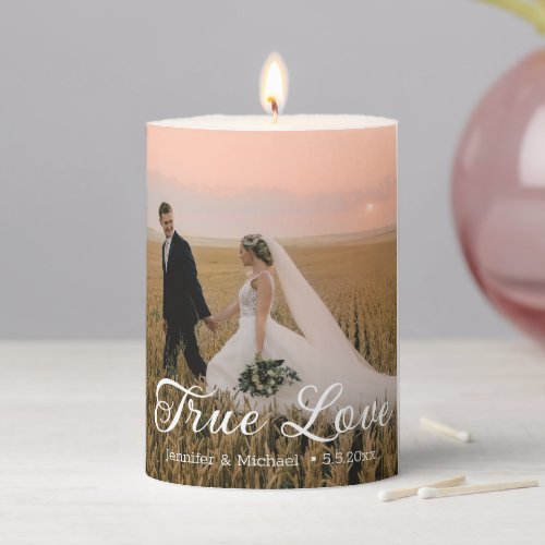 minimalist  true love 3 photos collage wedding pillar candle