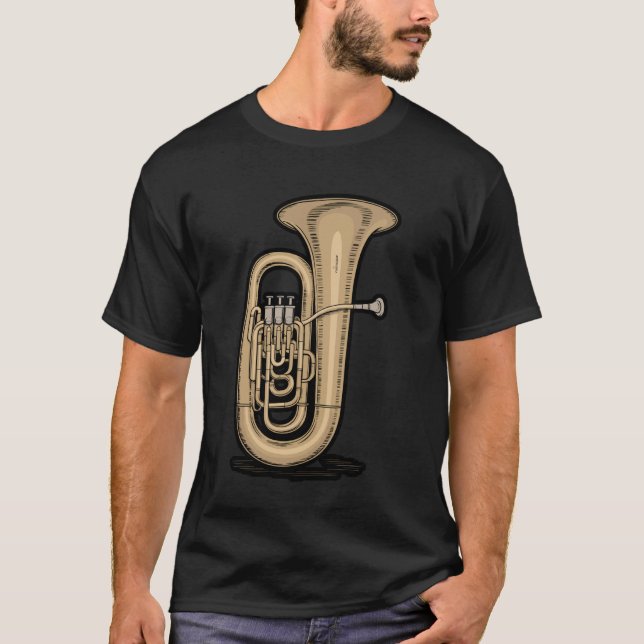 Minimalist Tuba Brass Instrument Art T-Shirt (Front)