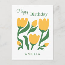 Minimalist Tulip Flower Birthday, Custom Text