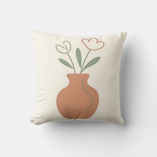 Minimalist Tulip Vase Line Art Throw Pillow (Front)