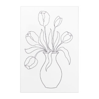 Minimalist Tulips in vase.Black and white lineart Acrylic Print