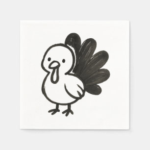 Minimalist Turkey – Playful Ink Bird Design on Napkins