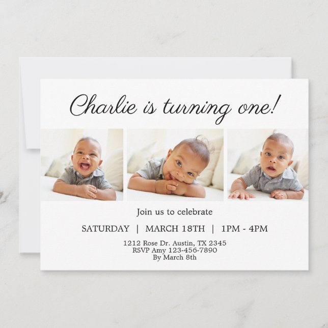 Minimalist Turning One Photo 1st Birthday Invitati Invitation (Front)