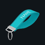 Minimalist turquoise aqua custom name monogram wrist keychain<br><div class="desc">Custom name text monogram turquoise aqua blue and white minimalist Wrist Keychain.
modern minimalist elegant font</div>