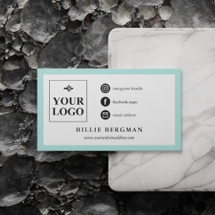 Minimalist Turquoise Black Social Media Your Logo Business Card