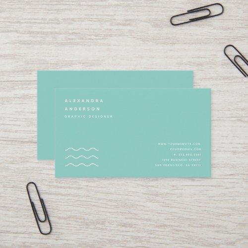 Minimalist Turquoise Blue  White Business Card