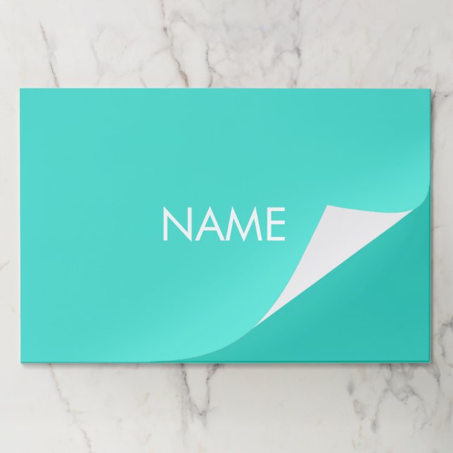 Minimalist turquoise custom name paper placemats (Folded)
