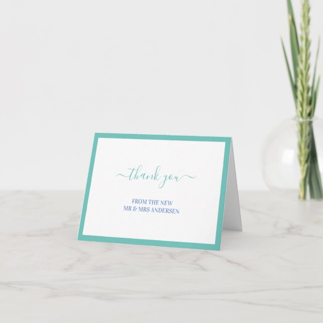 Minimalist Turquoise Custom Photo Thank You Card (Front)