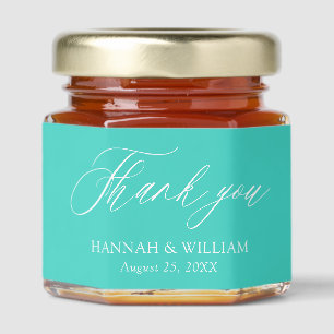 Minimalist Turquoise Green Thank you Wedding Honey Jar Favors