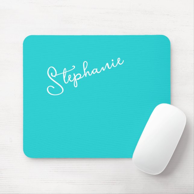 Minimalist Turquoise Personalized Script Name  Mouse Pad (With Mouse)
