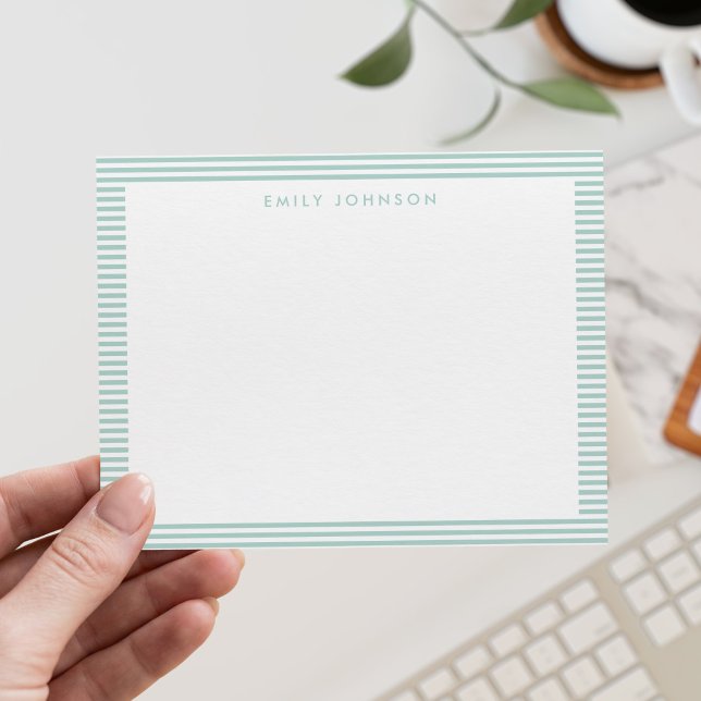 Minimalist Turquoise Stripes Monogram Note Card (Creator Uploaded)