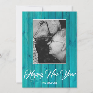 Minimalist turquoise woody photo Happy new year  Holiday Card
