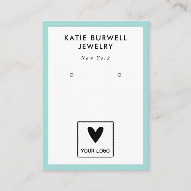 Minimalist Turquoise Your Logo Earring Display Business Card (Front)