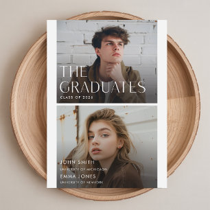 Minimalist Twin Double Joint Photo Graduation Announcement