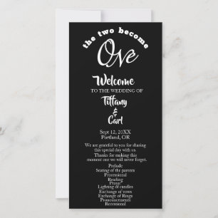 Minimalist Two Become One Black Wedding Program