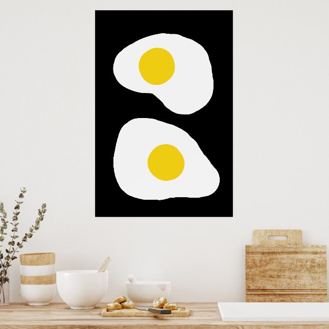Minimalist Two Fried Eggs Kitchen Art Poster (Kitchen)