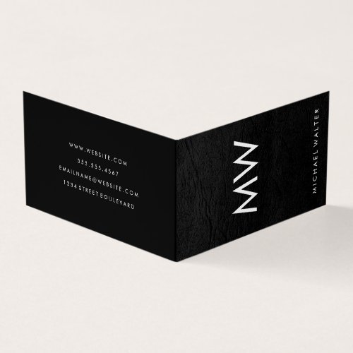 Minimalist Two Letter Monogram Faux Leather Business Card