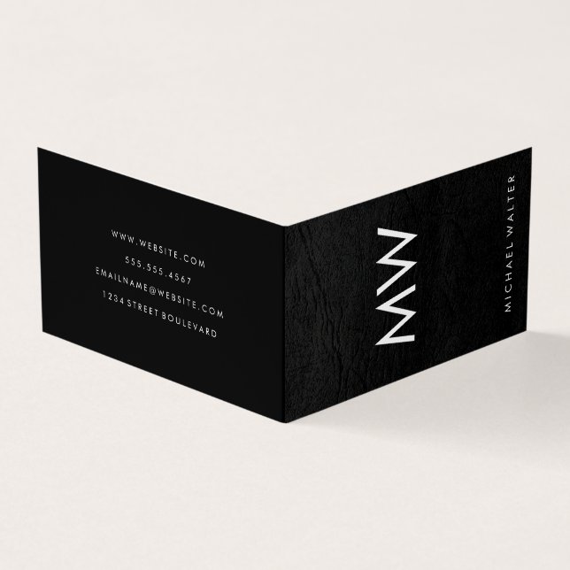 Minimalist Two Letter Monogram Faux Leather Business Card (Outside)