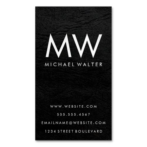 Minimalist Two Letter Monogram Faux Leather Business Card Magnet