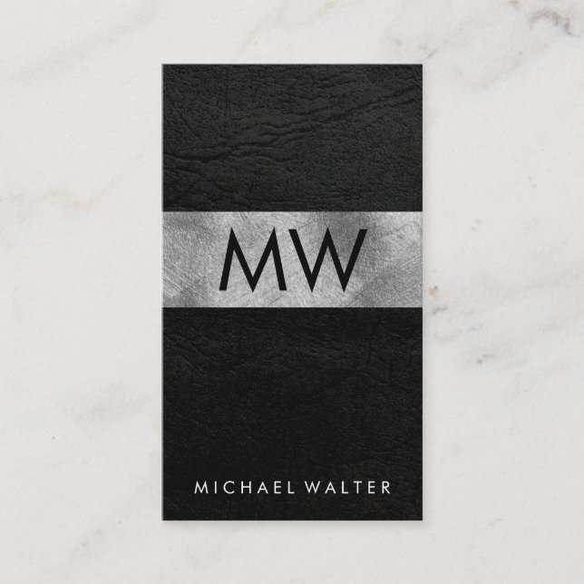 Minimalist Two Letter Monogram Faux Leather Luxe Business Card (Front)